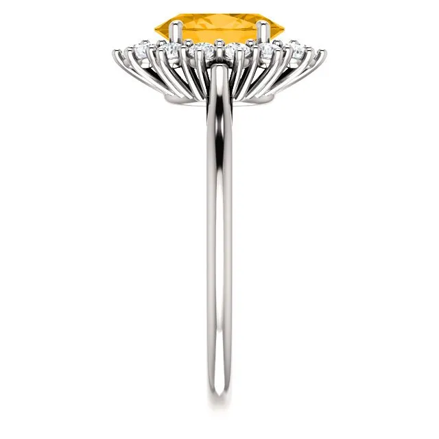 14KT GOLD 1.20 CT CITRINE & 3/8 CTW DIAMOND OVAL HALO RING
