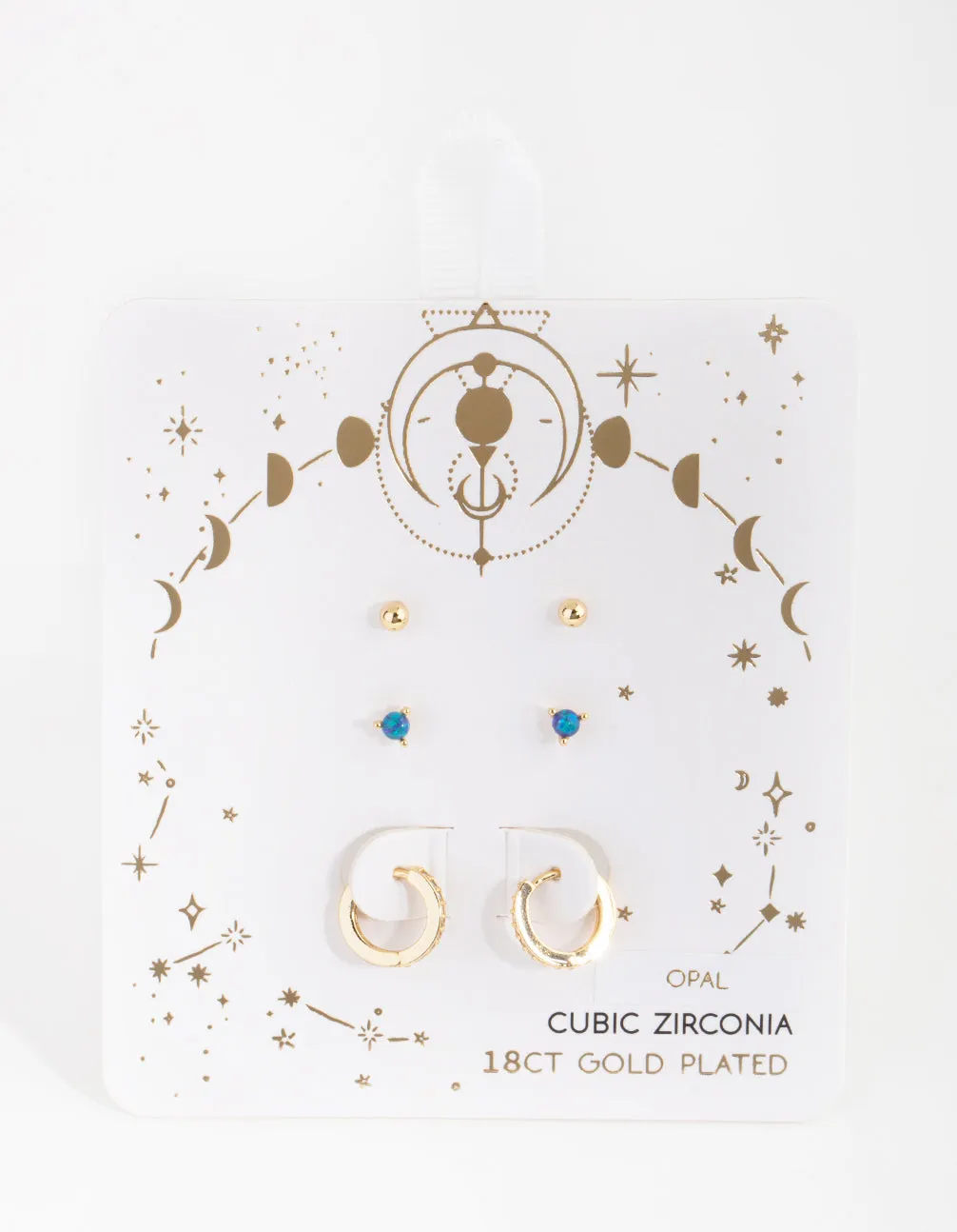 18ct Gold Plated Cubic Zirconia October Opal Earring Pack