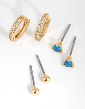 18ct Gold Plated Cubic Zirconia October Opal Earring Pack