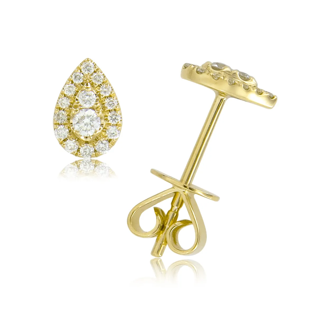 18k Gold & Diamond Pear-Shaped Stud Earrings - 0.15ct