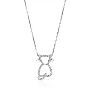 18K White Gold Diamond Cat Pendant