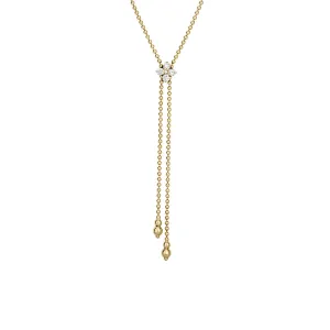 18K Yellow Gold Diamond Flower Lariat Necklace