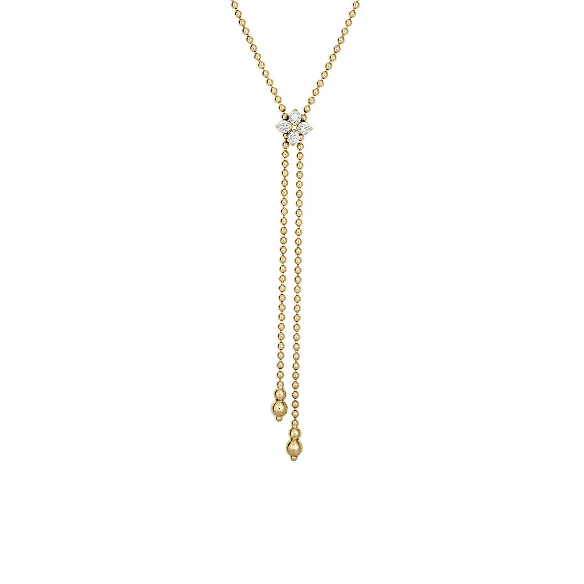 18K Yellow Gold Diamond Flower Lariat Necklace