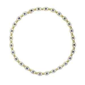 18K Yellow Gold Sapphire and Diamond Halo Necklace