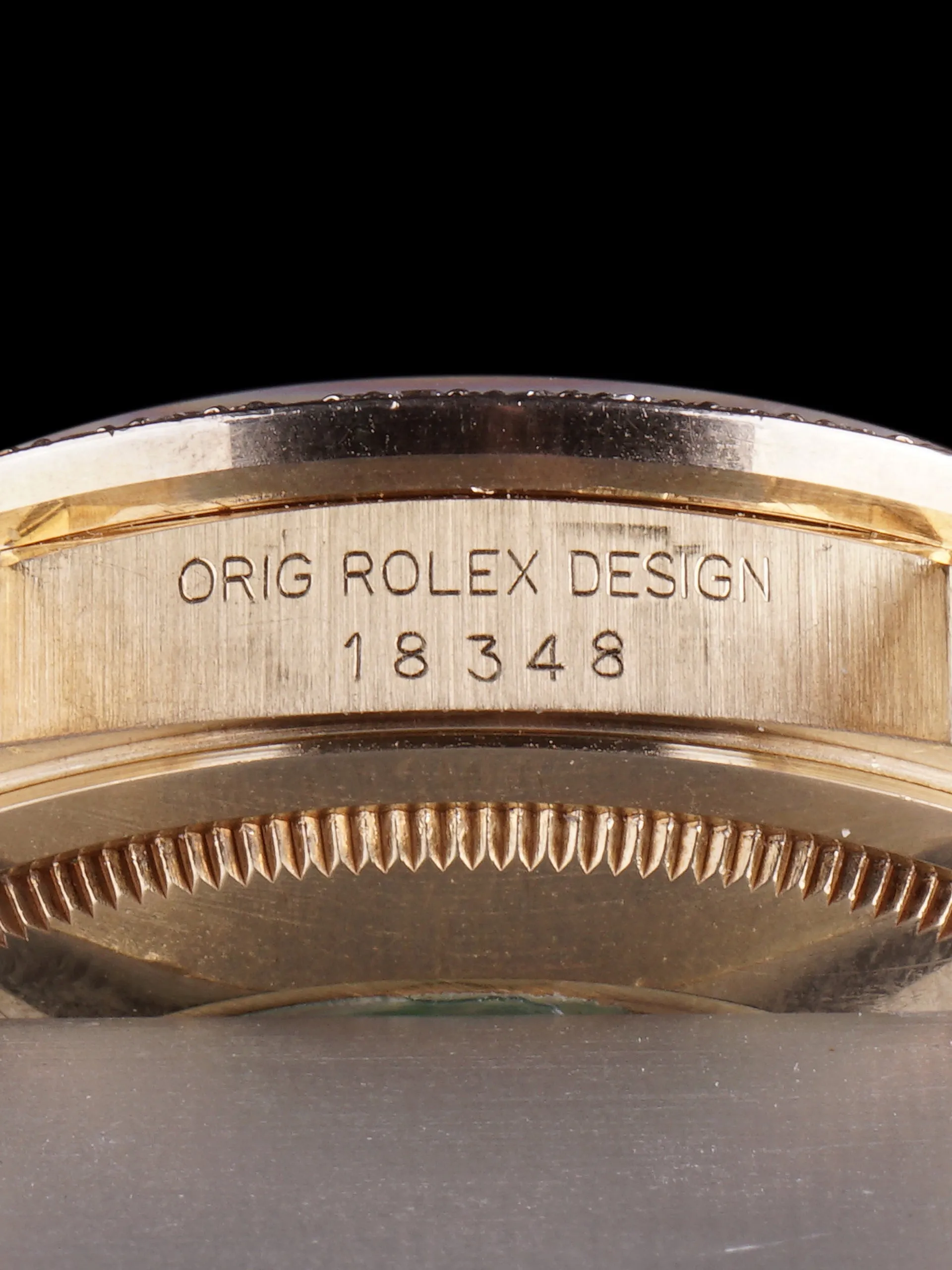 1989 Rolex Day-Date 18k YG (Ref. 18348) String Dial W/ Factory Diamond Bezel W/ Box & Papers