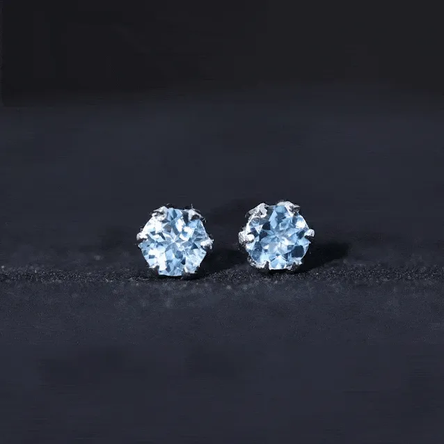 2 CT Lotus Basket Set Aquamarine Stud Earrings for Her