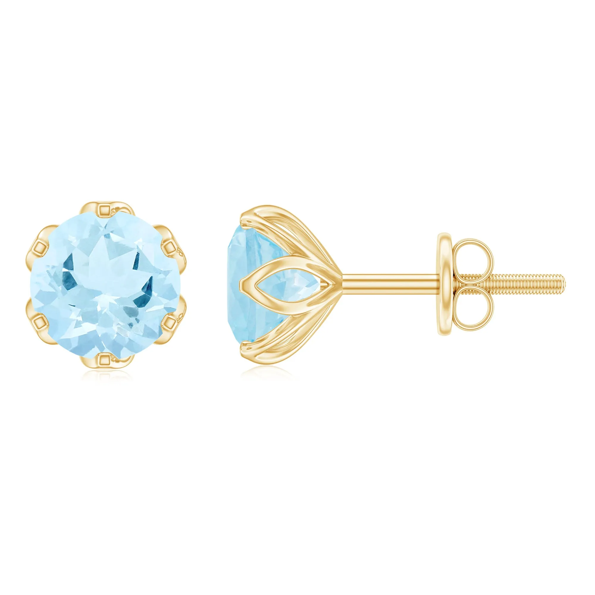 2 CT Lotus Basket Set Aquamarine Stud Earrings for Her