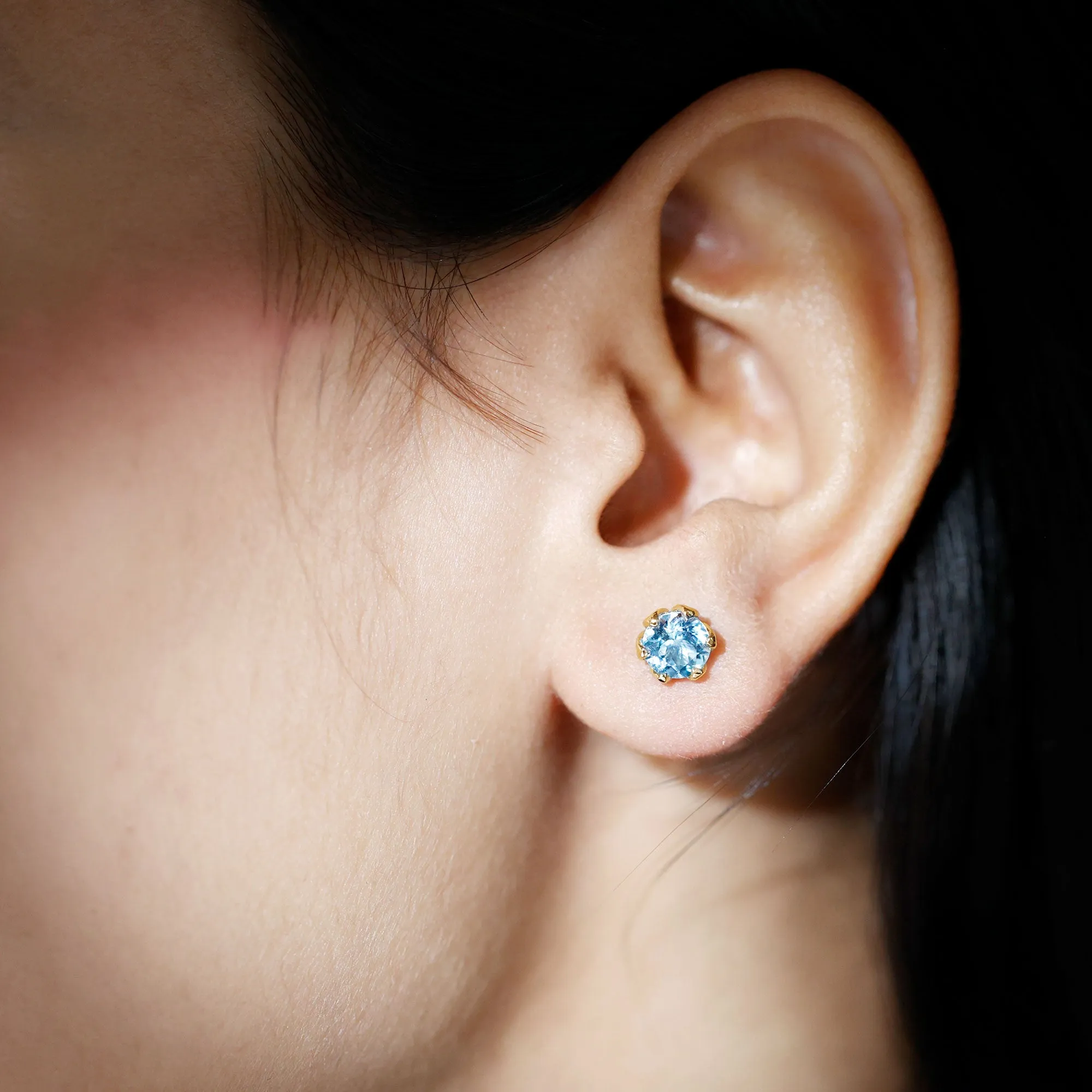 2 CT Lotus Basket Set Aquamarine Stud Earrings for Her