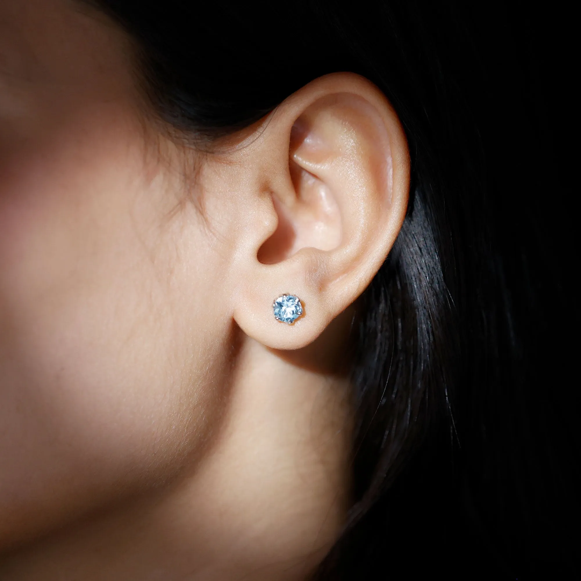 2 CT Lotus Basket Set Aquamarine Stud Earrings for Her
