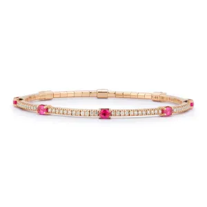 2.45CT Diamond and Oval Ruby Stretch Bracelet