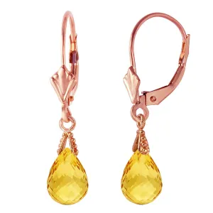 2.5 Carat 14K Solid Rose Gold Leverback Earrings Briolette Citrine
