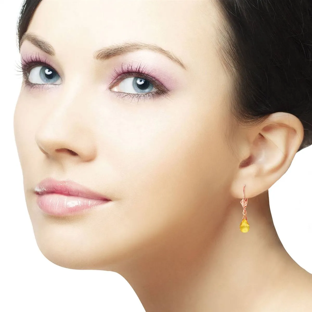 2.5 Carat 14K Solid Rose Gold Leverback Earrings Briolette Citrine