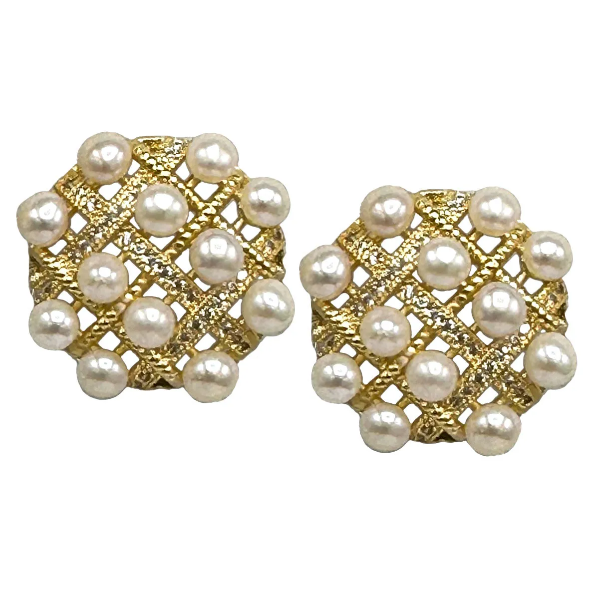 327-ROUND-G | ROUND CHECKERBOARD EARRINGS IN GOLD