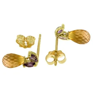 3.4 Carat 14K Solid Yellow Gold Stud Earrings Amethyst Citrine