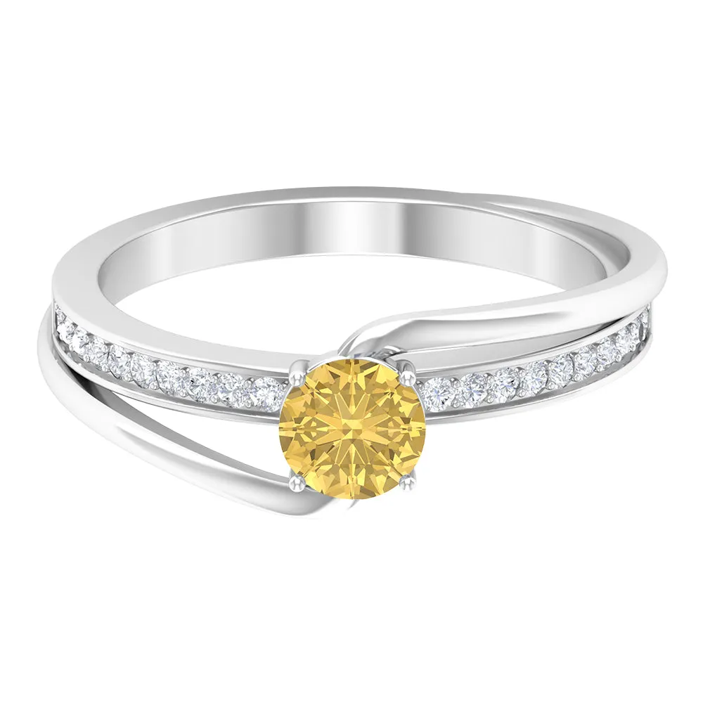 3/4 CT Citrine Solitaire Engagement Ring with Diamond