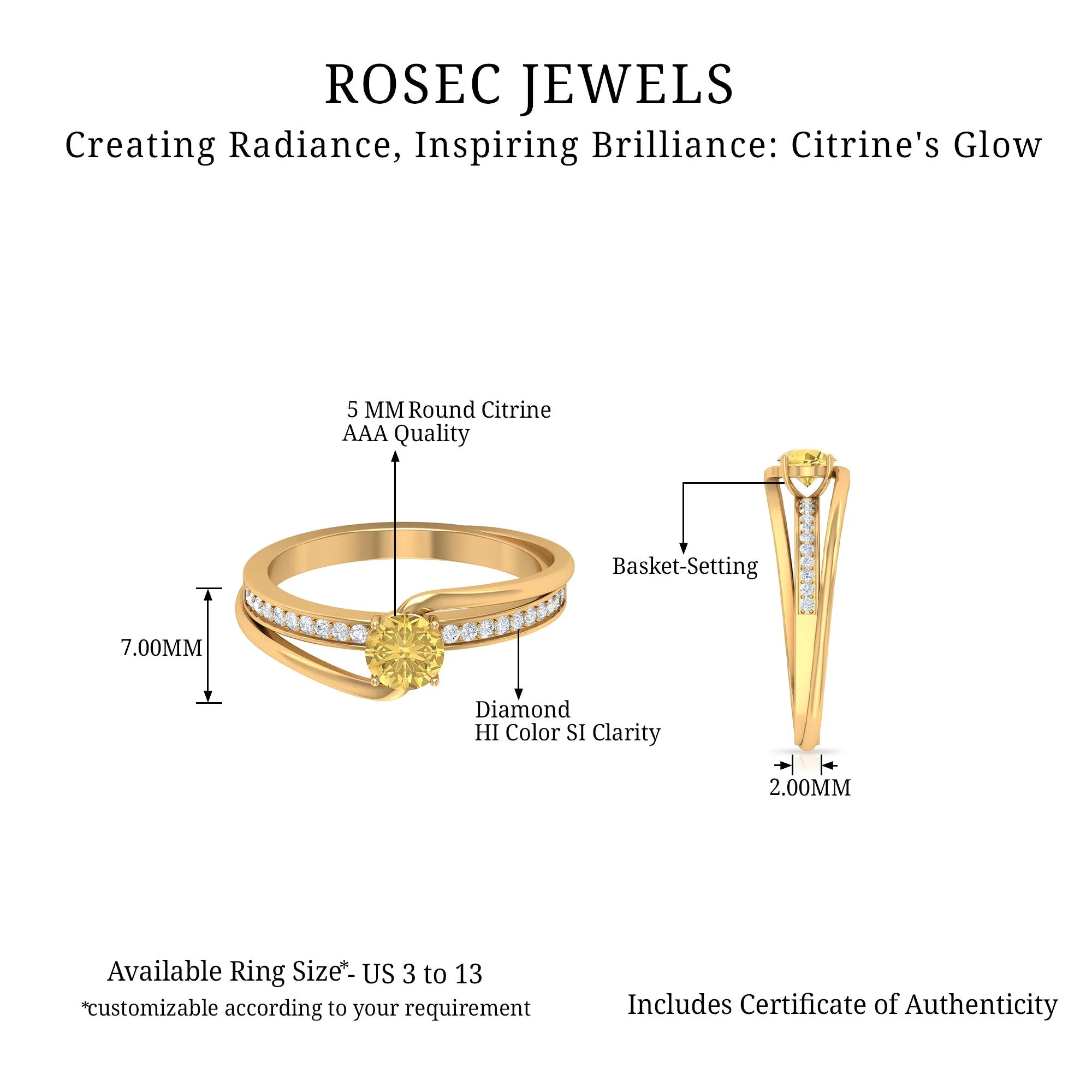 3/4 CT Citrine Solitaire Engagement Ring with Diamond