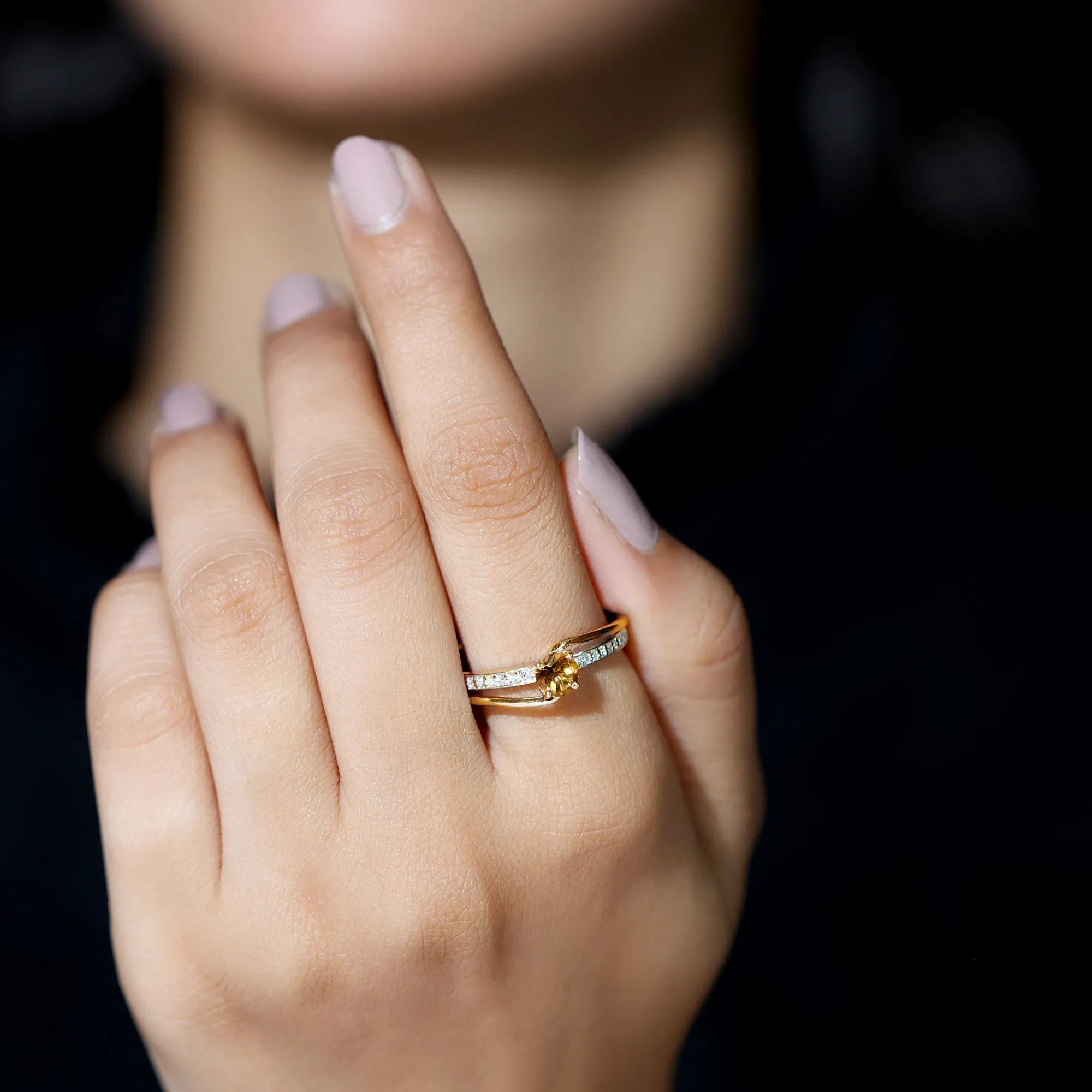 3/4 CT Citrine Solitaire Engagement Ring with Diamond