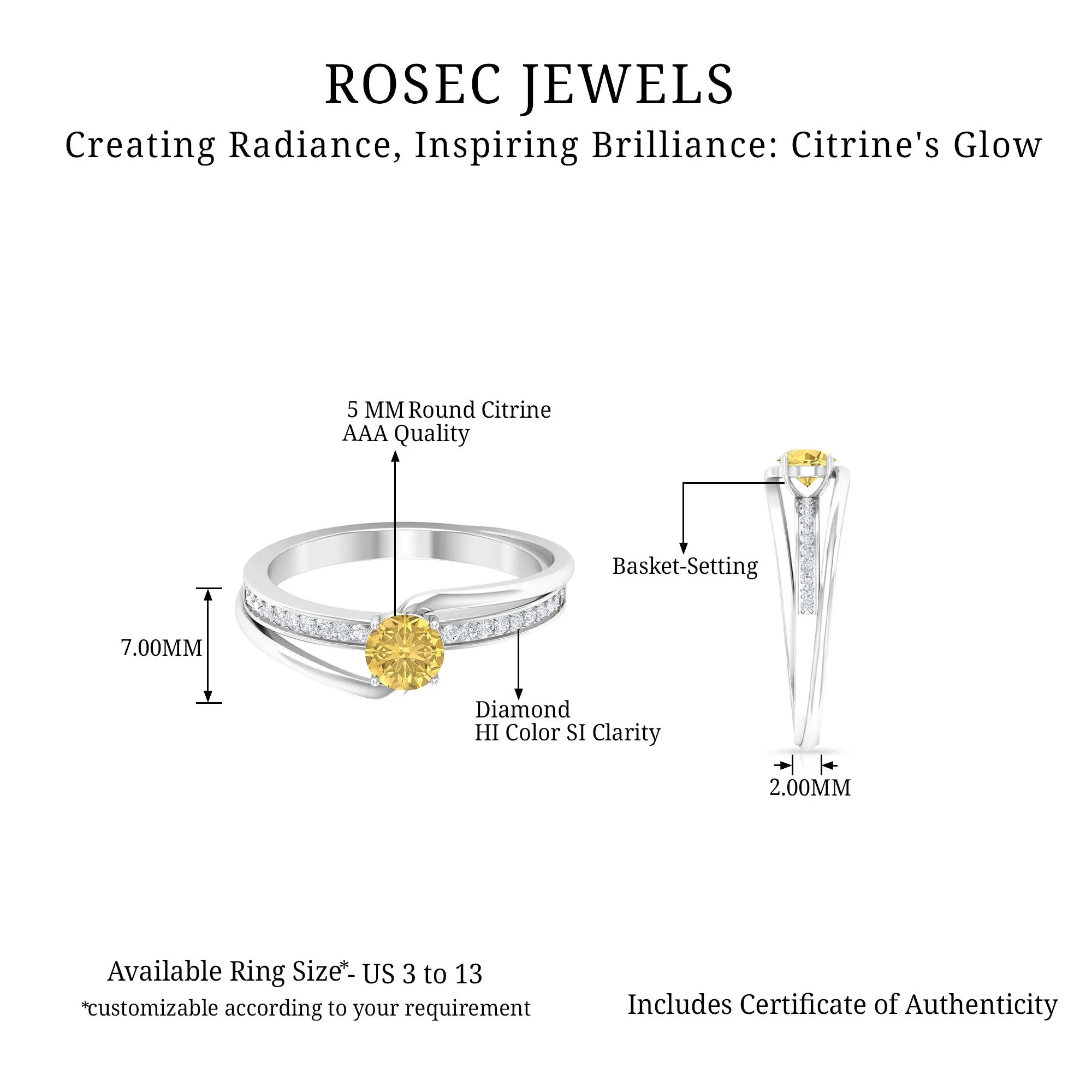 3/4 CT Citrine Solitaire Engagement Ring with Diamond
