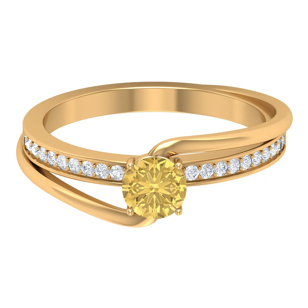 3/4 CT Citrine Solitaire Engagement Ring with Diamond