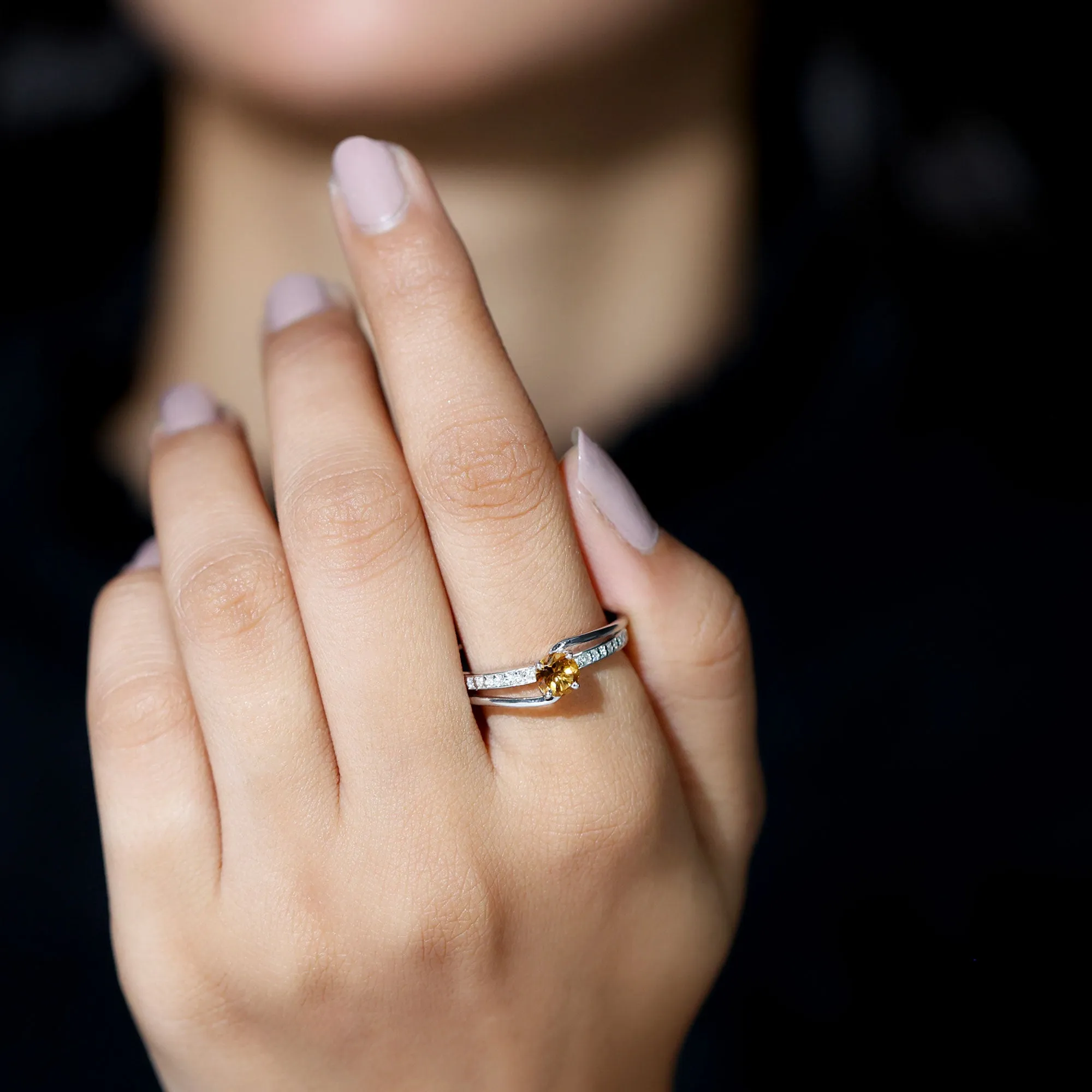 3/4 CT Citrine Solitaire Engagement Ring with Diamond