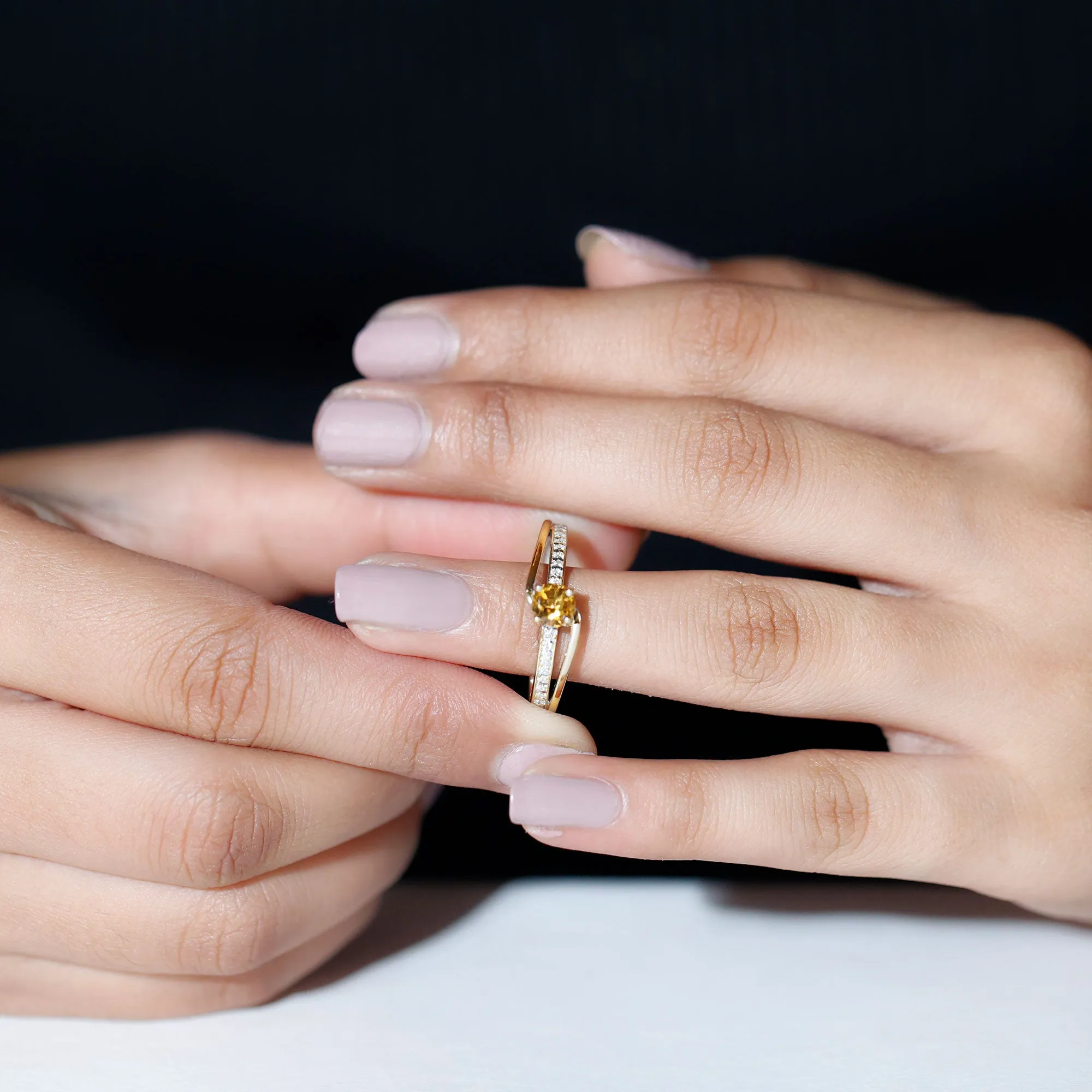 3/4 CT Citrine Solitaire Engagement Ring with Diamond