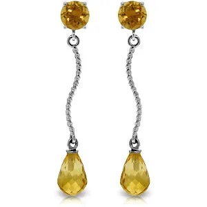 4.3 Carat 14K Solid White Gold Danglings Earrings Natural Citrine