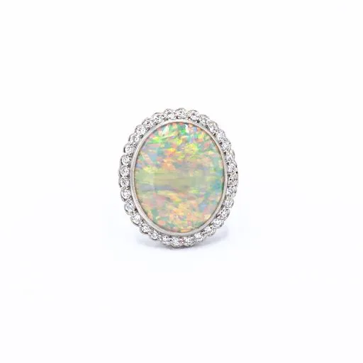 5 ct Opal Cabochon and Diamond Ring