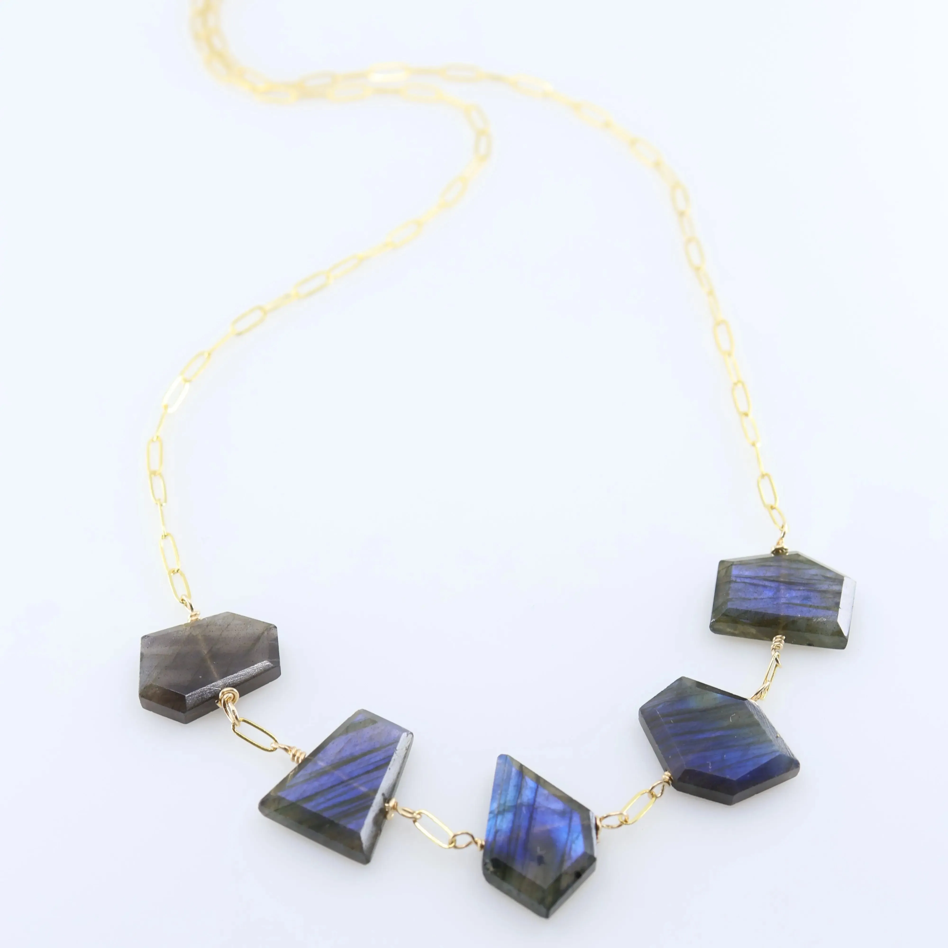 5 Drop Faceted Labradorite Necklace