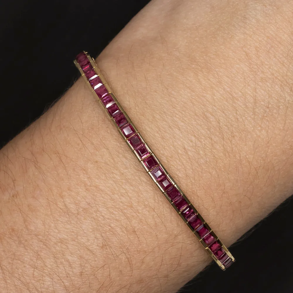 6.91ct RUBY TENNIS BRACELET 18k YELLOW GOLD CHANNEL SET NATURAL CLASSIC GIFT