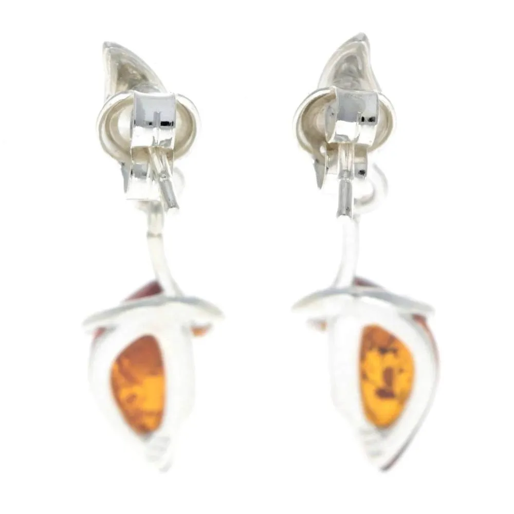 925 Sterling Silver & Baltic Amber Art Deco Earrings - GL158