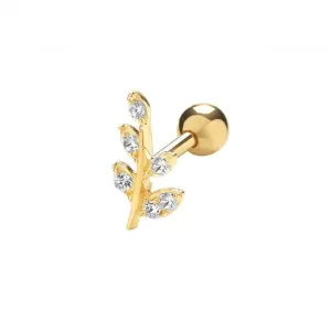 9ct Yellow Gold Zirconia Leaf Cartilage 6mm Post Stud ES978