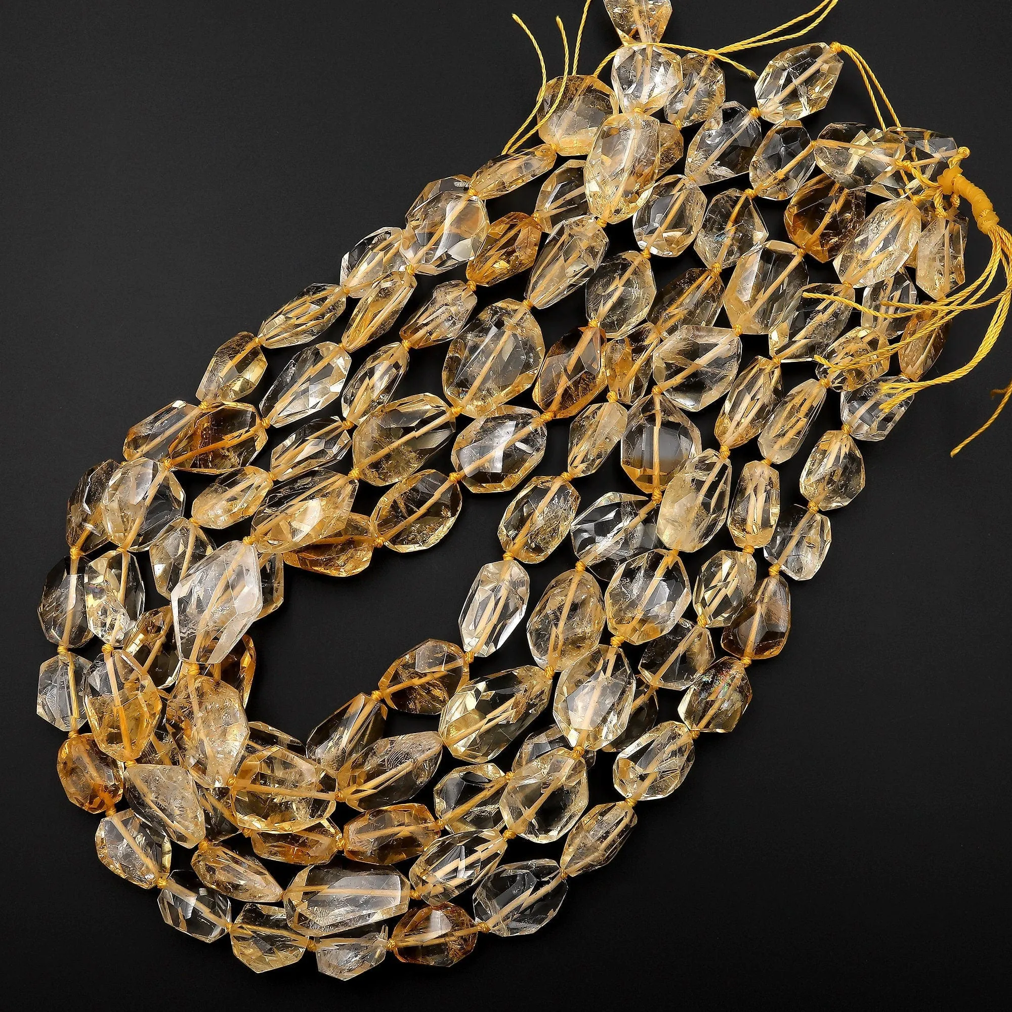AAA Faceted Natural Golden Citrine Freeform Nugget Beads Handcut Orange Golden Gemstone Super Gemmy 15.5" Strand