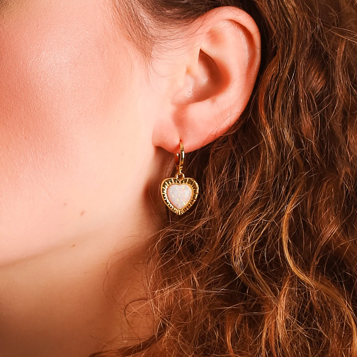 Adore Opal Heart Huggies | 18k Gold Plated