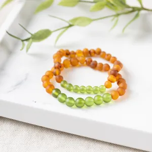 Adults | Green Sea Glass   Raw Cognac Amber Bracelet