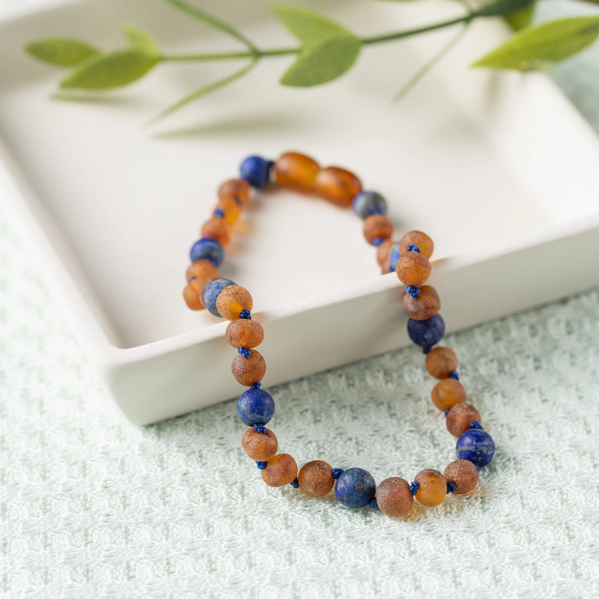 Adults | Lapis Lazuli   Raw Cognac Amber Anklet
