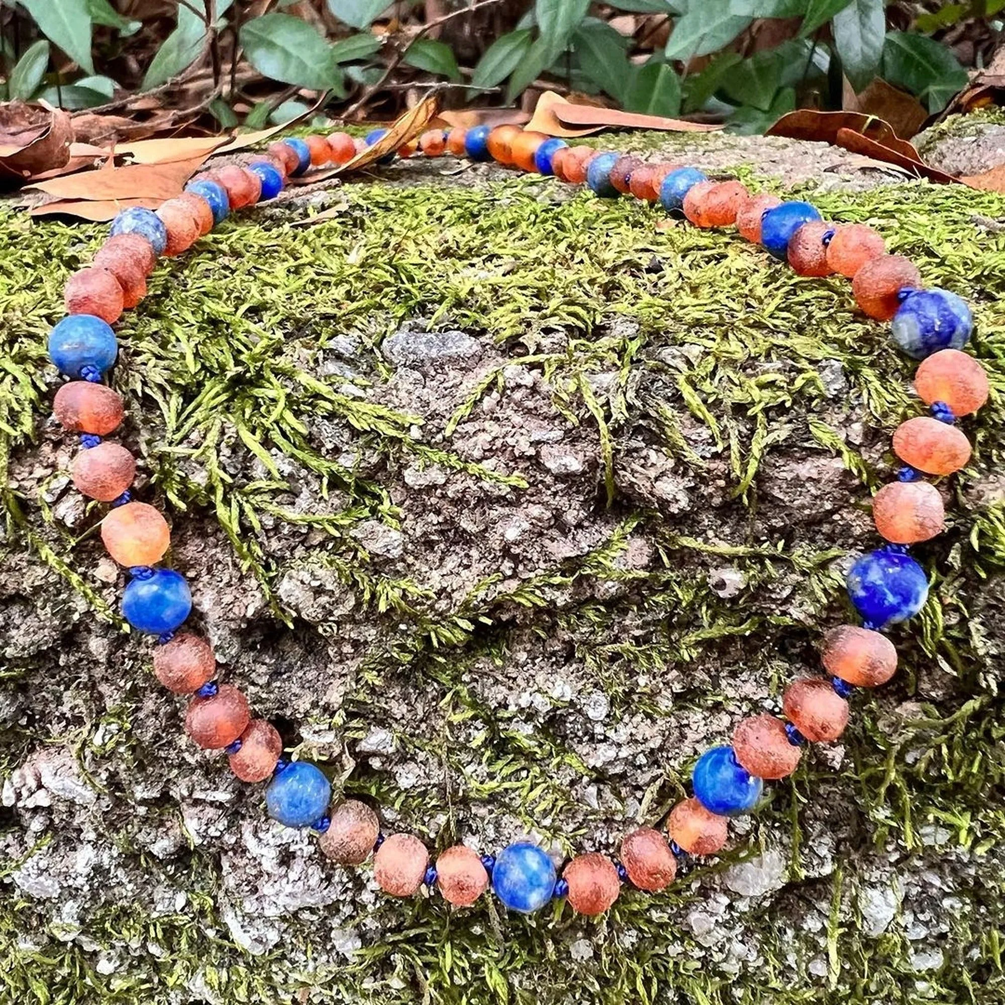Adults | Lapis Lazuli   Raw Cognac Amber Anklet