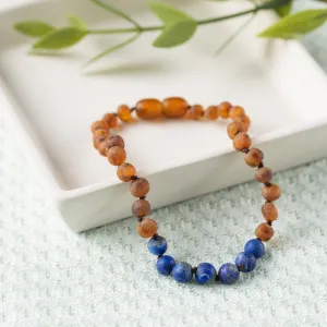 Adults | Lapis Lazuli   Raw Cognac Amber Anklet