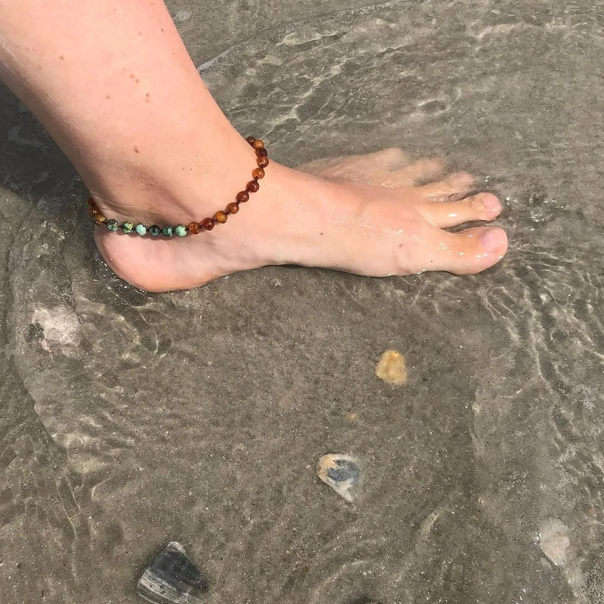 Adults | Lapis Lazuli   Raw Cognac Amber Anklet