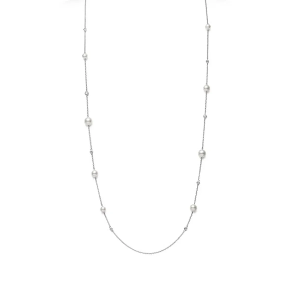 Akoya Cultured Pearl and Diamond Station Necklace