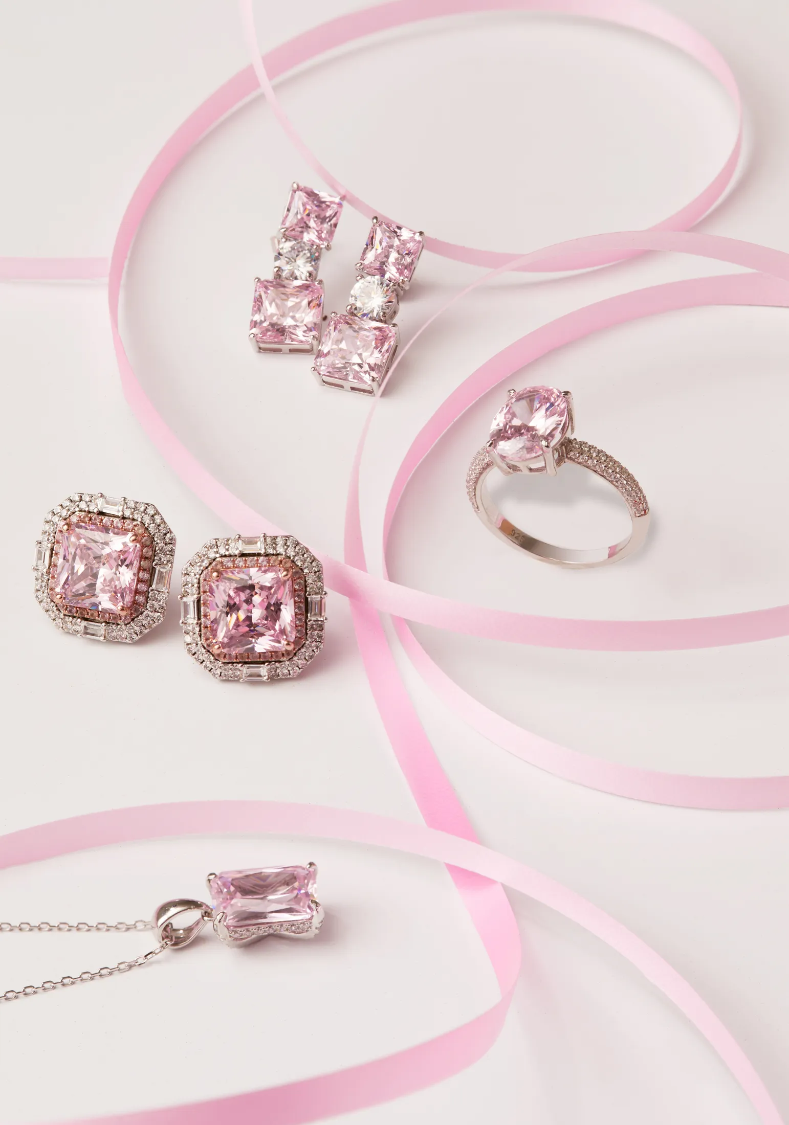 Alexandra Rectangle Gemstone Necklace Silver Morganite