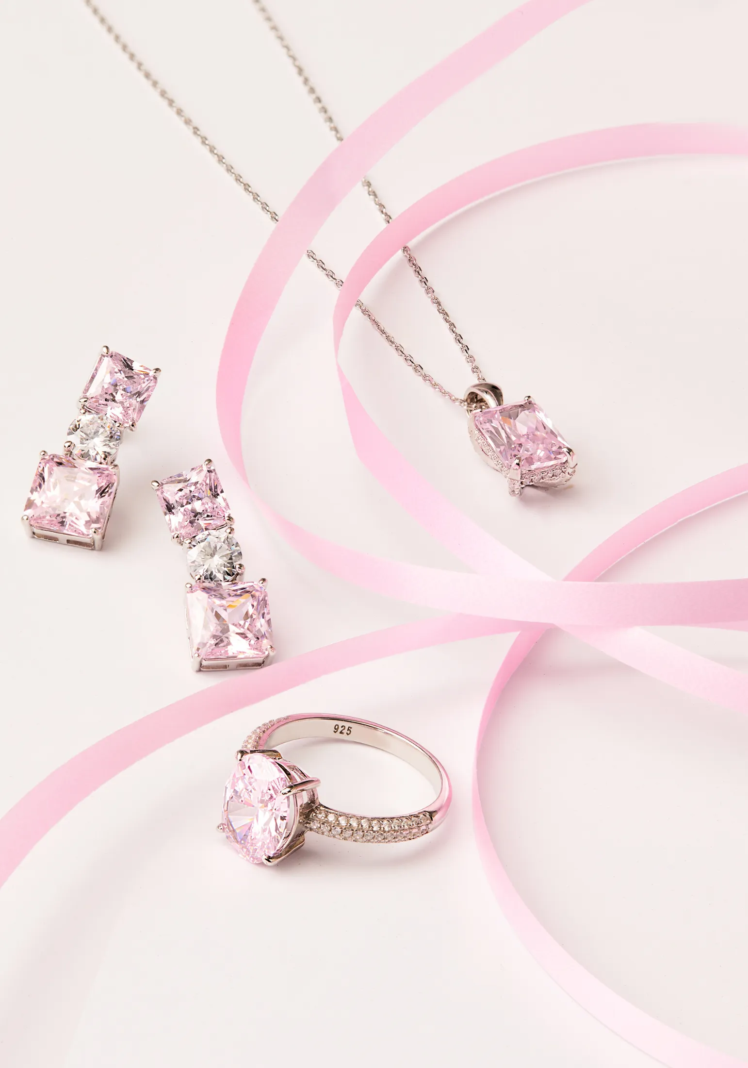 Alexandra Rectangle Gemstone Necklace Silver Morganite