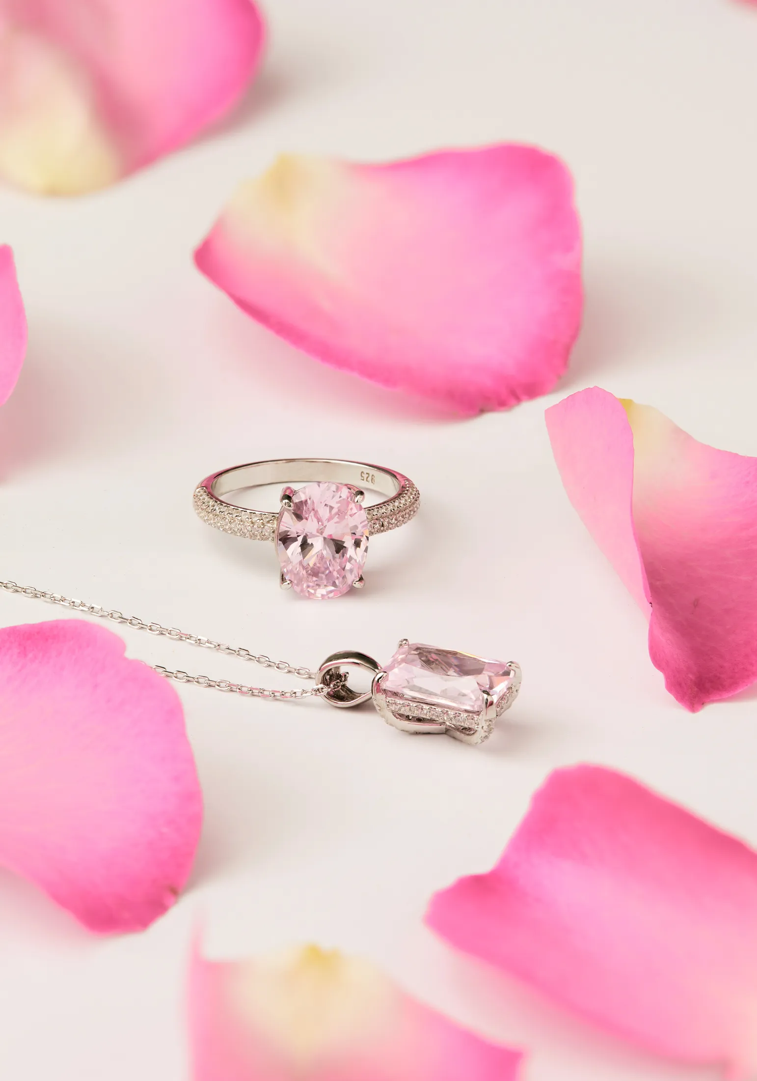 Alexandra Rectangle Gemstone Necklace Silver Morganite