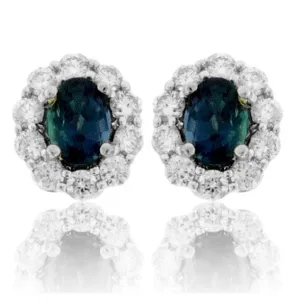 Alexandrite and Diamond Halo Stud Earrings