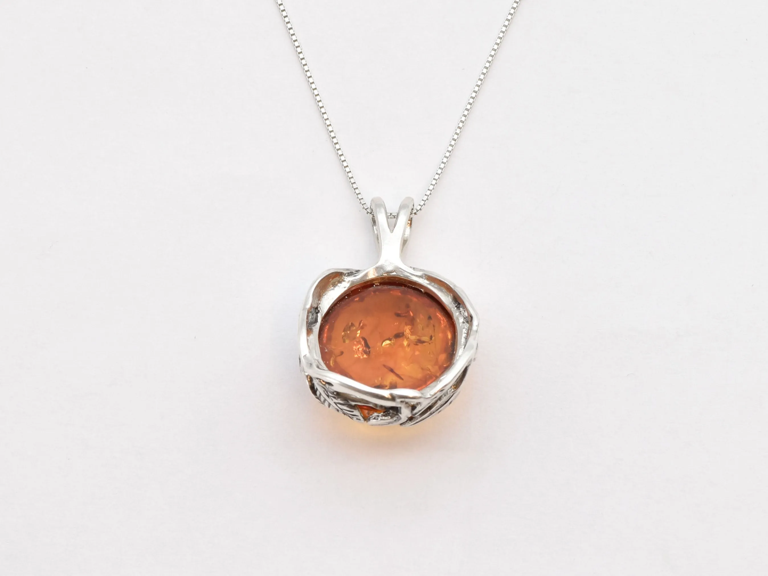 Amber Necklace - Leaf Amber Pendant - Round Statement Necklace