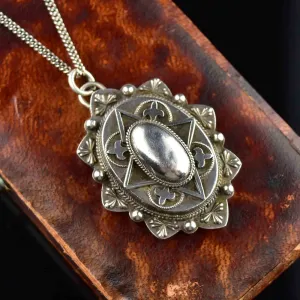 Antique Sterling Silver Victorian Mourning Locket Necklace