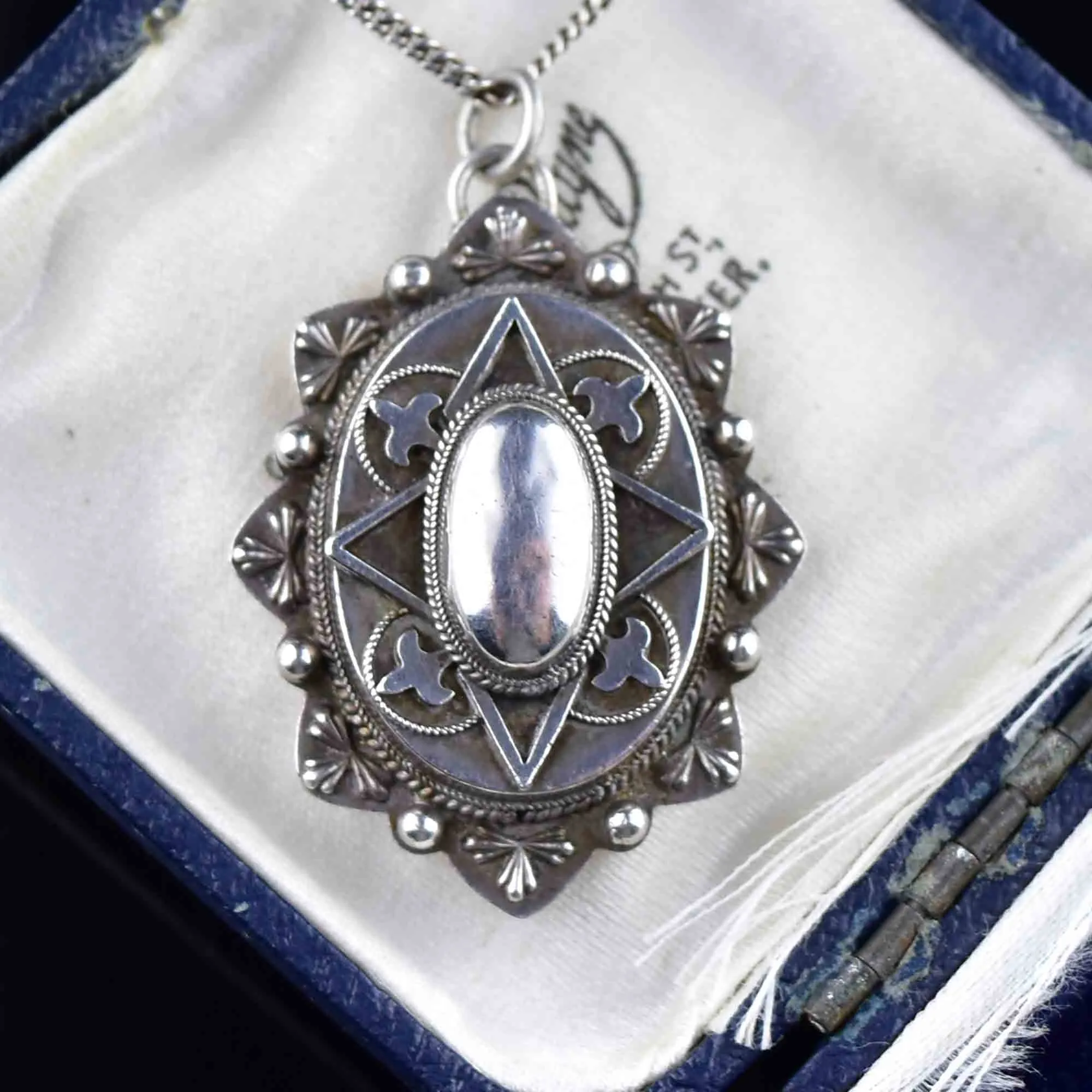 Antique Sterling Silver Victorian Mourning Locket Necklace