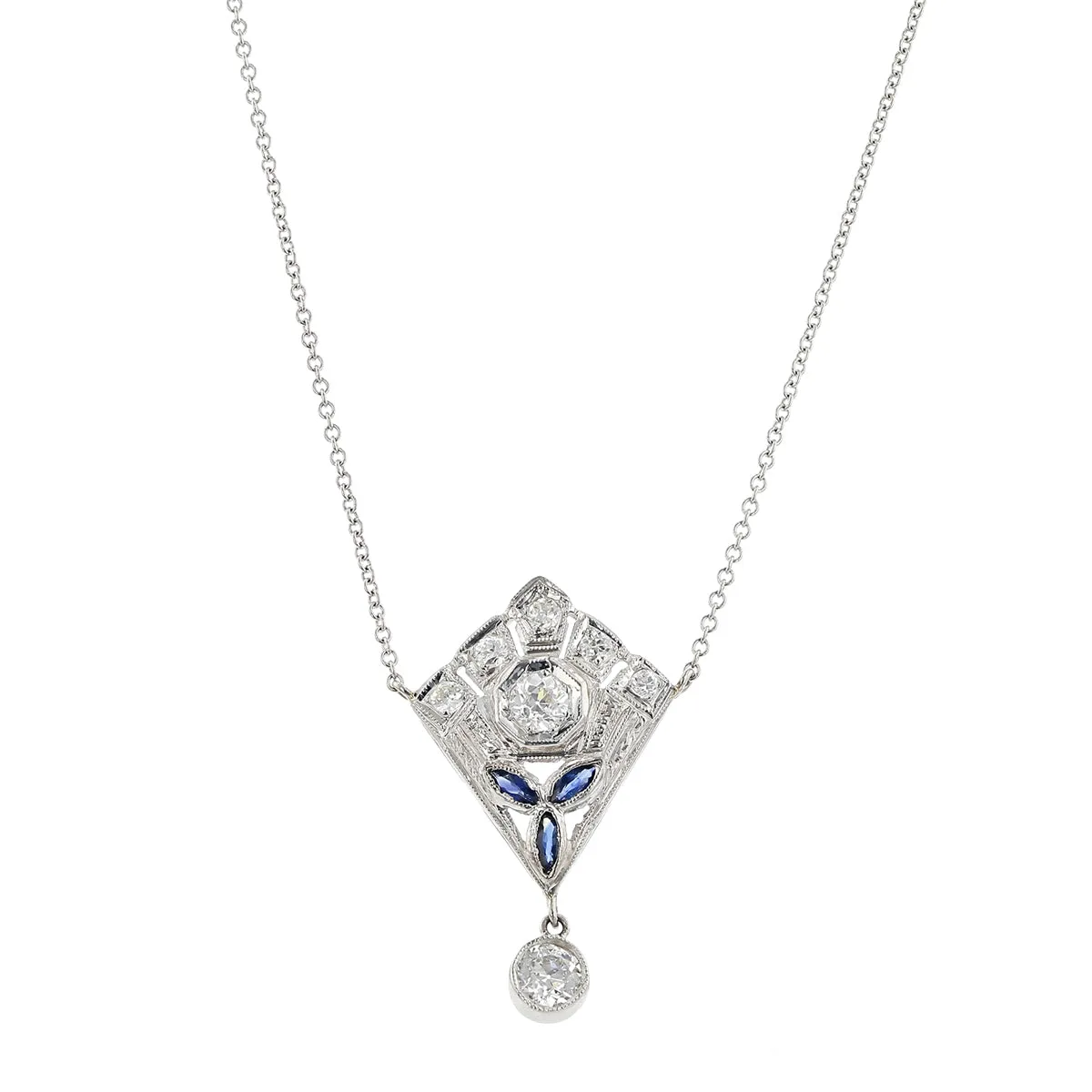 Art Deco 18K Gold Diamond and Sapphire Necklace