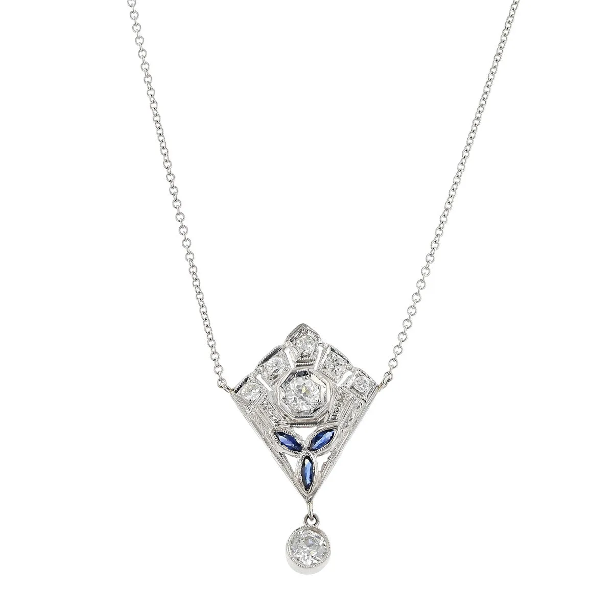 Art Deco 18K Gold Diamond and Sapphire Necklace