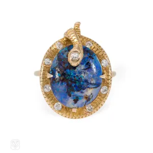 Art Nouveau gold, opal, and diamond snake ring