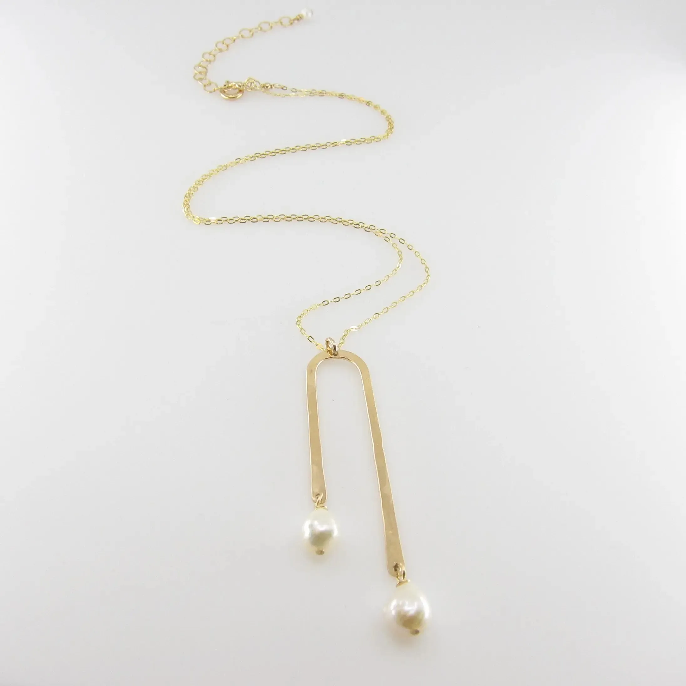 Asymmetrical Arch Necklace with Baby Baroque Pearl Drops
